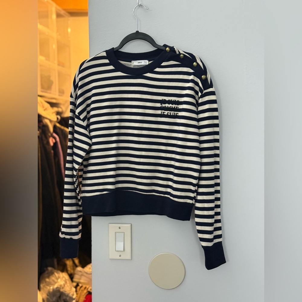 Mango Navy and White Striped Sweater